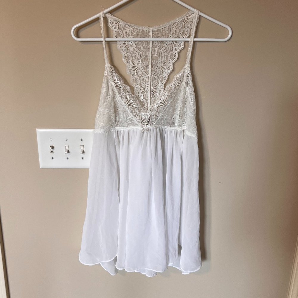 In Bloom Jonquil White Racerback Lace Lingerie Babydoll Large